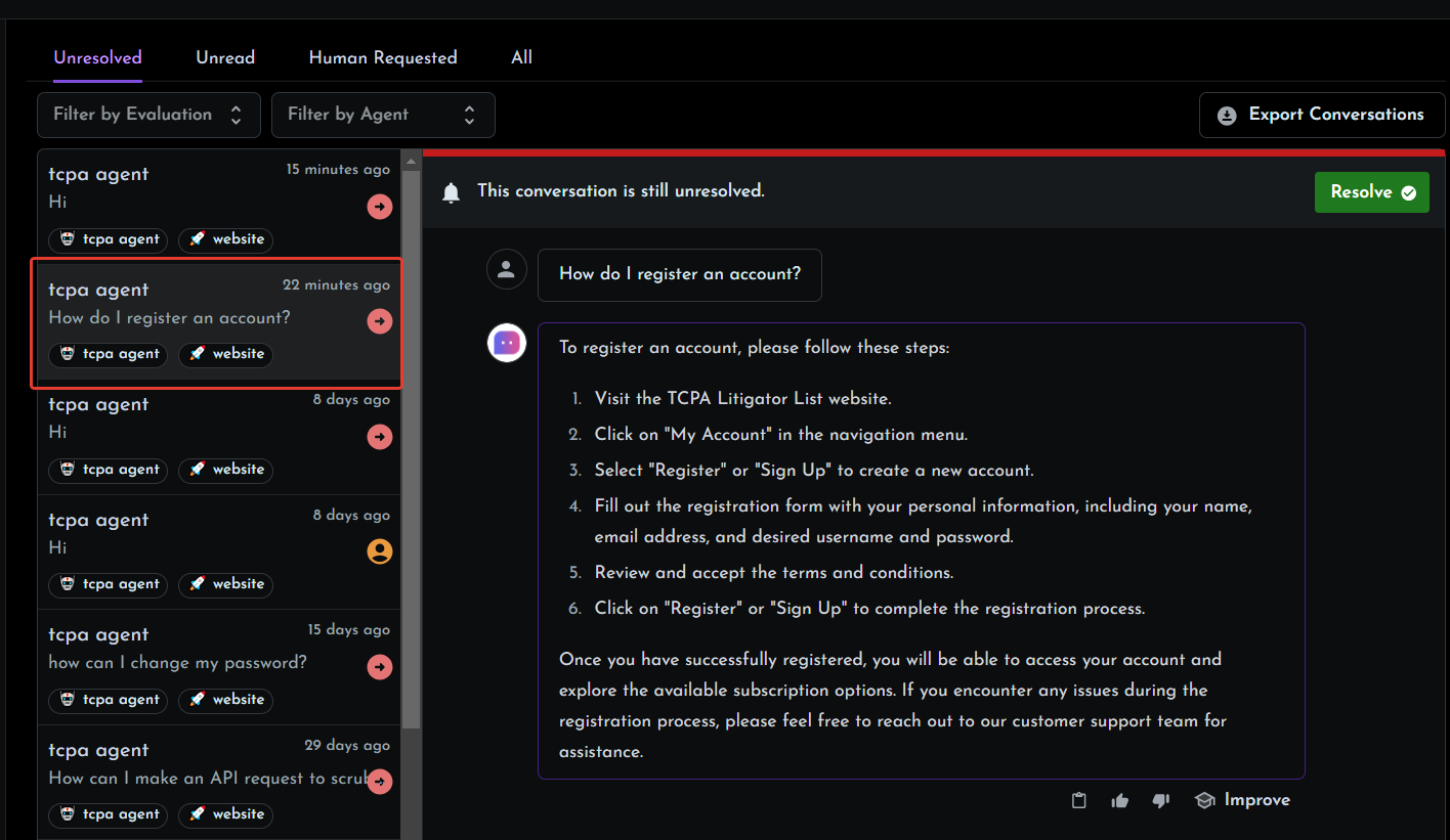 Created conversation on the admin side